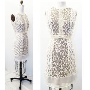 Chelsea & Violet Anthropologie Womens Embroidered Illusion Lace Ivory Dress XS